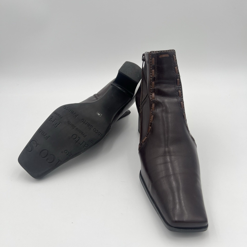 Franco Sarto Brown Leather Ankle Boots Block Heel Side Zip Women's 8M - Picture 8 of 11